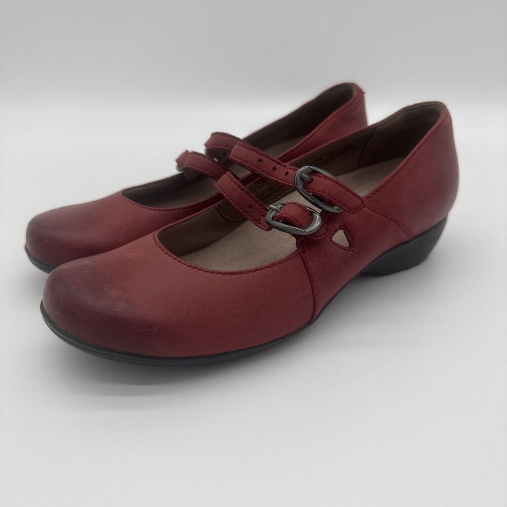 Dansko Fynn Round Toe Mary Jane Low Wedge Shoes Red Size 36 Comfort
